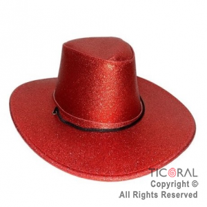 SOMBRERO COWBOY GLITTER ROJO x 1